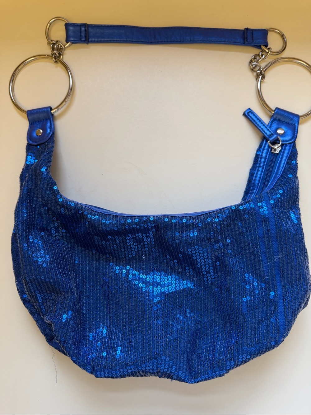 Blue Sequin Shoulder Bag with Ring Handle